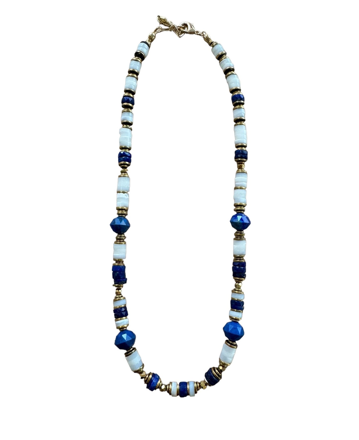 Collier Fidji en Lapis lazuli et Nacre blanche