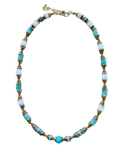 Collier Bahamas en Amazonite et Nacre blanche