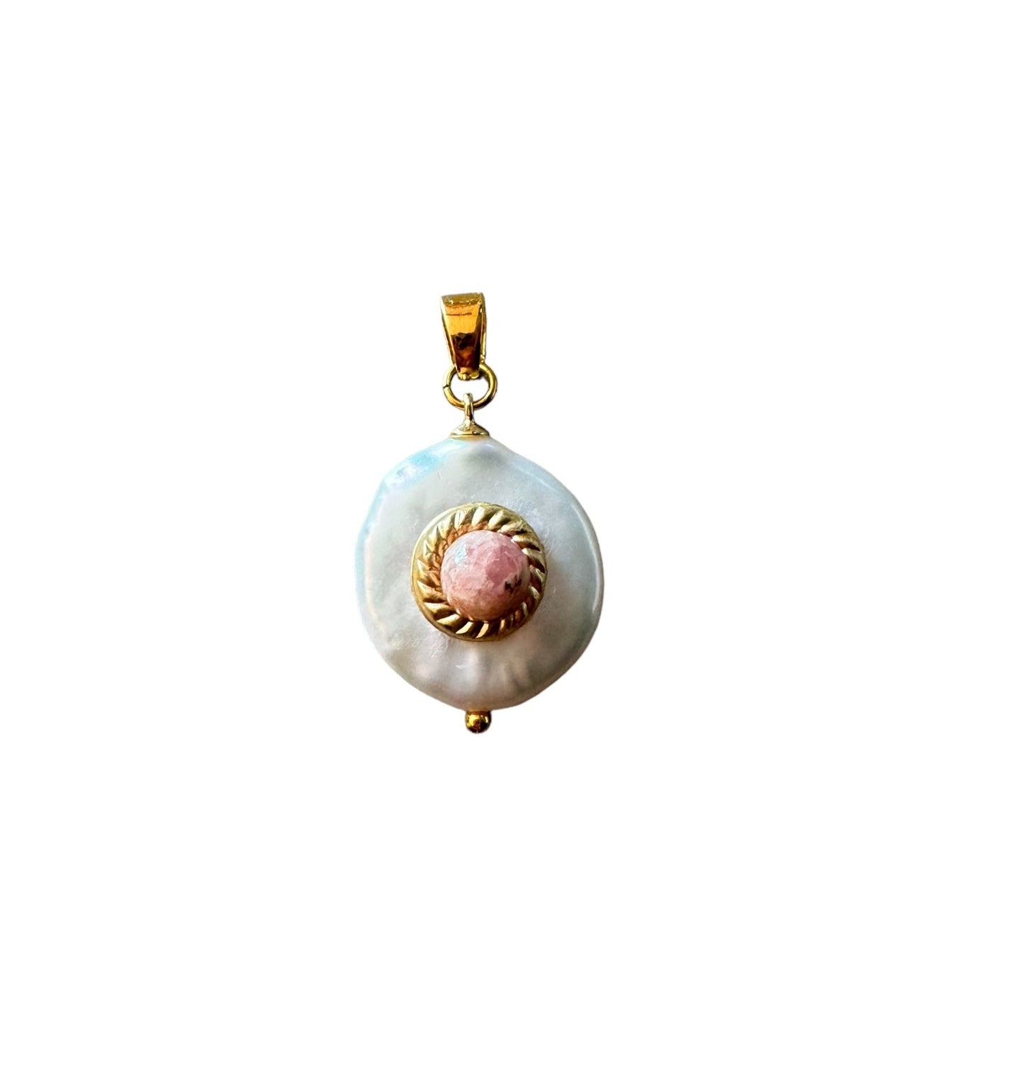 Pendentif Perlina grande Perle de culture et Rhodocrosite