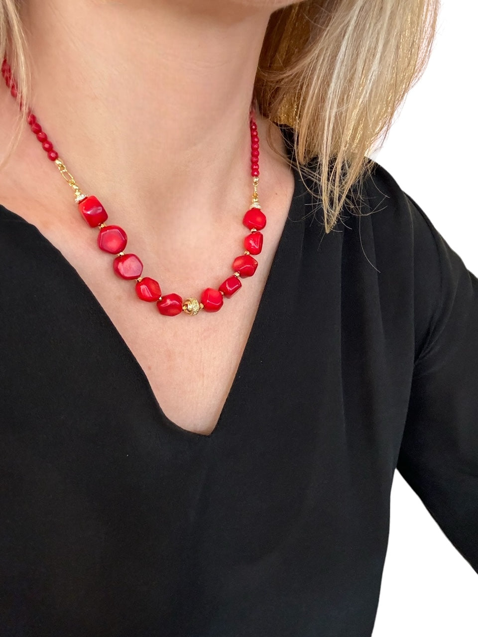 Collier Frida en Bambou corail rouge