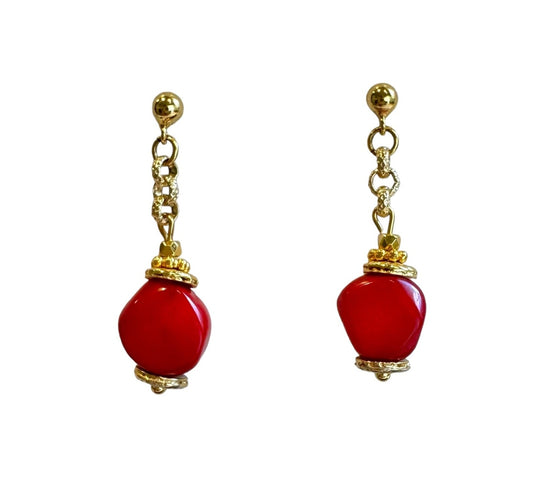 Boucles d'Oreilles Ipanema en Bambou corail rouge