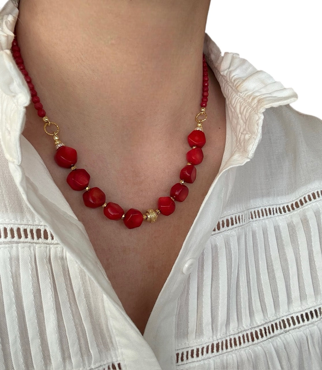 Collier Frida en Bambou corail rouge