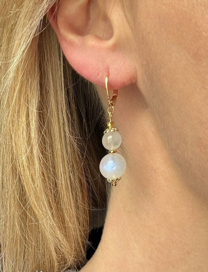 Boucles d'oreilles Luna longues en Pierre de lune