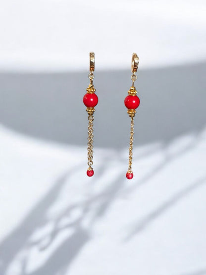 Boucles d'oreilles Lima en Bambou rouge corail