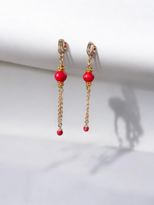 Boucles d'oreilles Lima en Bambou rouge corail