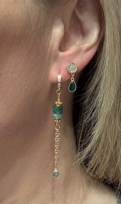 Boucles d'oreilles Orphée avec gouttes en zirconium vert " emeraude"