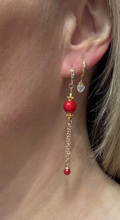 Boucles d'oreilles Lima en Bambou rouge corail