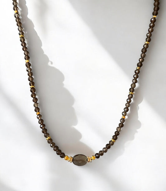 Collier Eden en Quartz fumé ovale et pierres fines