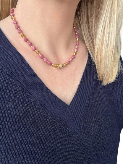 Collier Éclipse en Rhodonite
