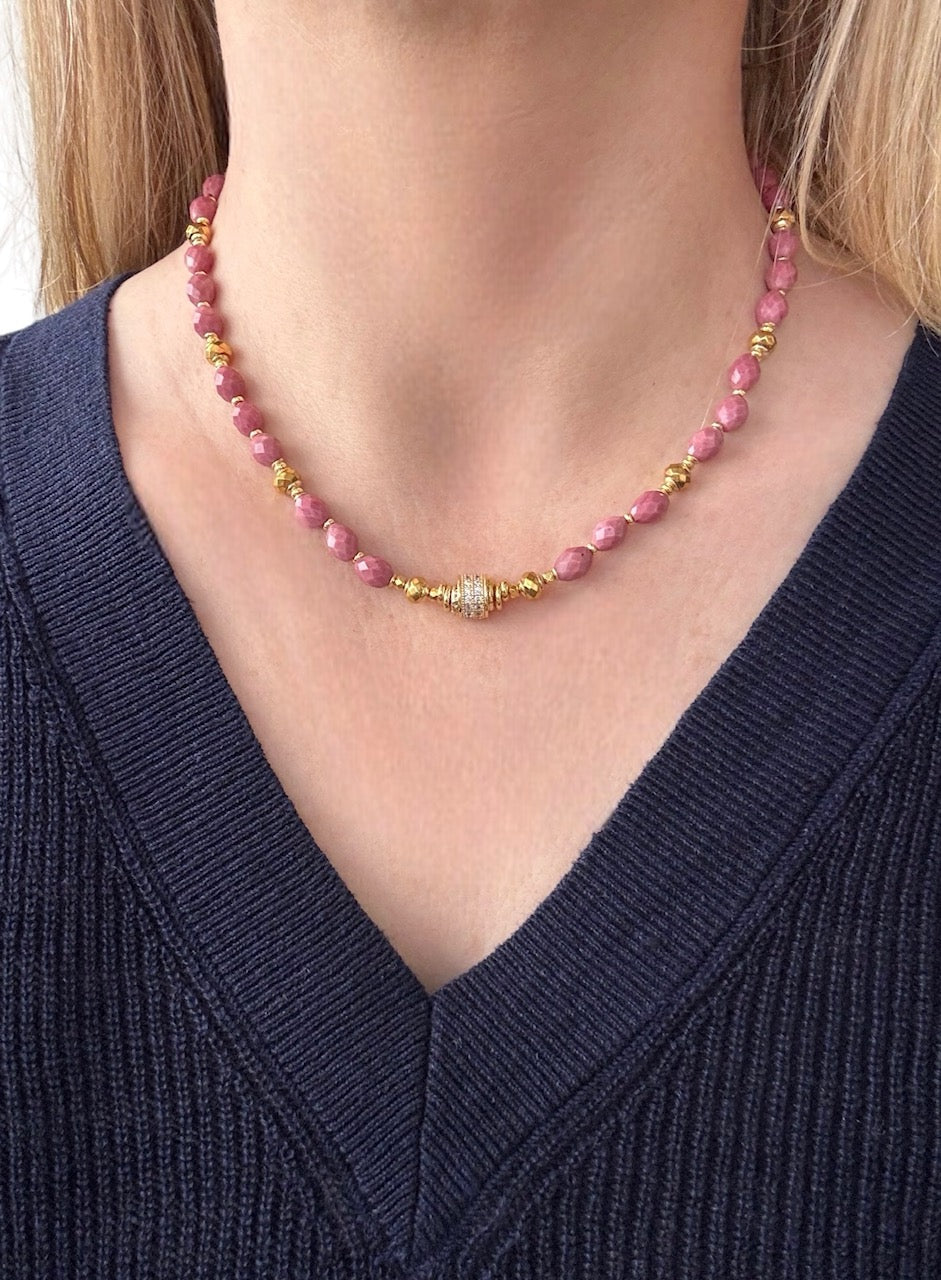 Collier Éclipse en Rhodonite