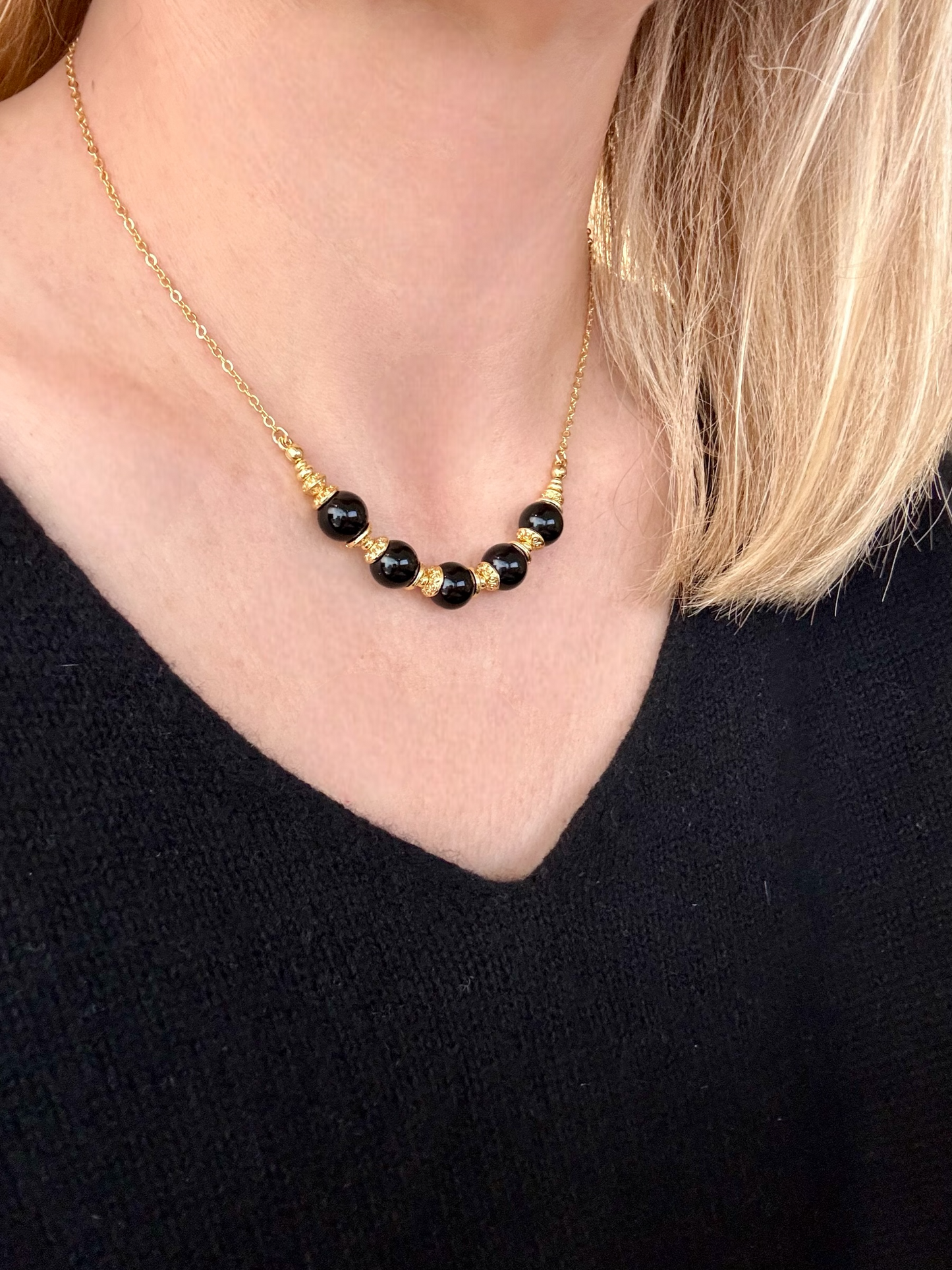 Collier Lioréa en Onyx noir sur chaine fine