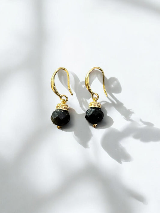 Boucles d'oreilles Olympe en Obsidienne dorée