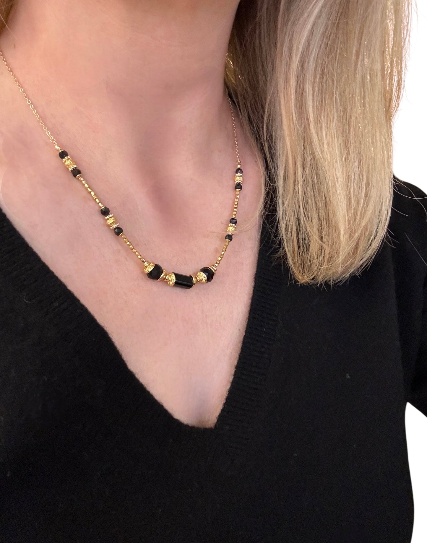 Collier Olympe en Obsidienne dorée