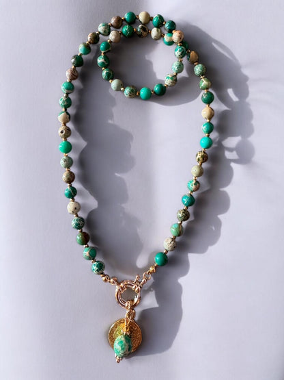 Collier Athena en Jaspe impérial vert Émeraude