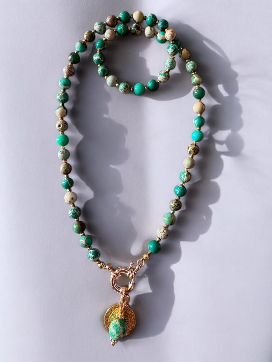 Collier Athena en Jaspe impérial vert Émeraude