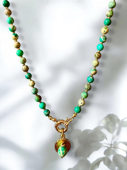 Collier Athena en Jaspe impérial vert Émeraude