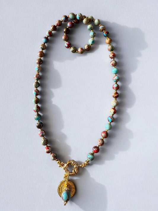 Collier Athena en Jaspe impérial rouge bleu