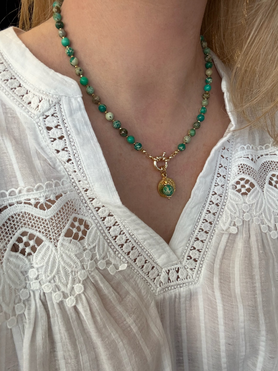 Collier Athena en Jaspe impérial vert Émeraude